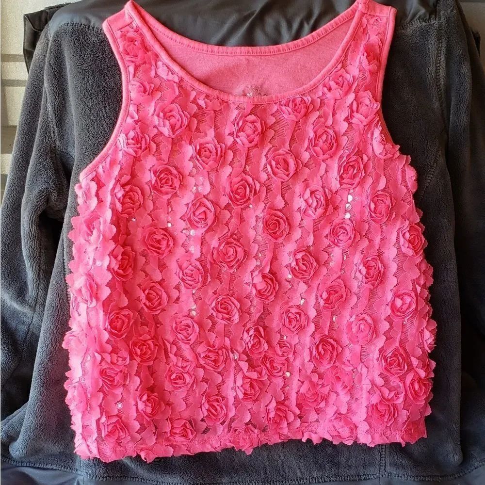 Adorable Justice Pink Roses Girls Top Sz 8